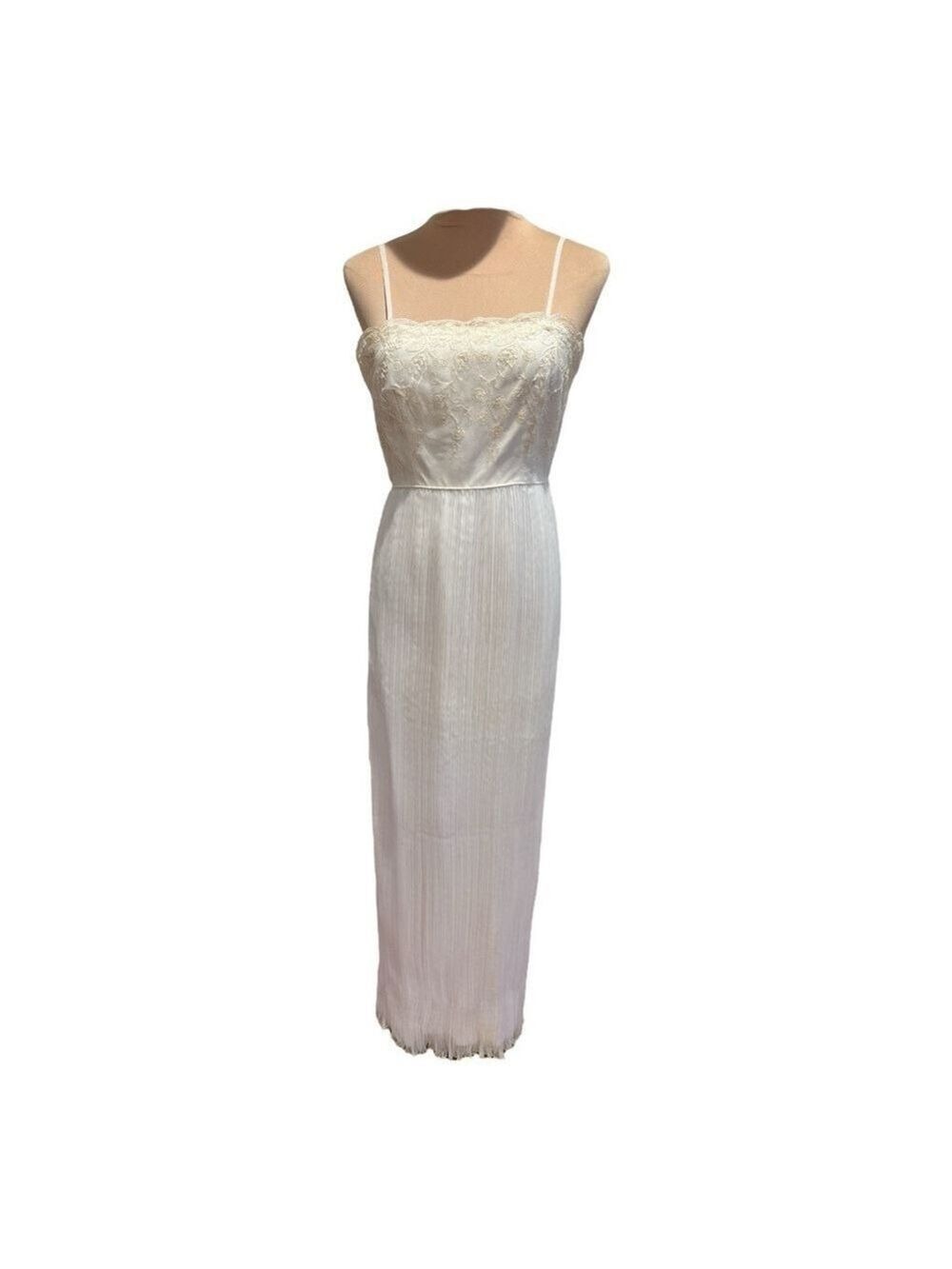 60s 2PC MAXI ETHEREAL WHITE DRESS W LACE BODICE MICRO PLEAT SKIRT & JACKET - Picture 11 of 17
